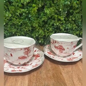 Great Teaware NWT Red and White Teacup Set